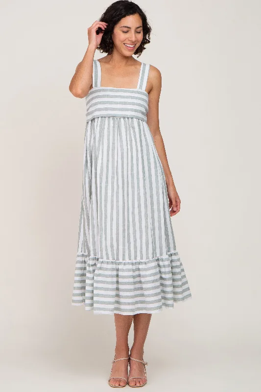 Sneak Peek Sale Sage Striped Sleeveless Ruffle Hem Maxi Dress