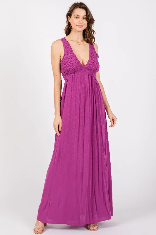 Price Rollback Violet Deep V-Neck Cross Back Maxi Dress