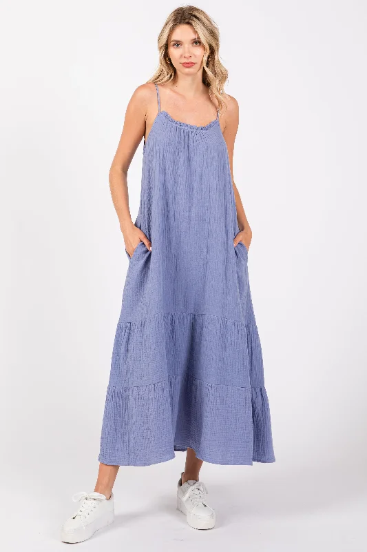 Limited Time Blue Tiered Hem Midi Dress