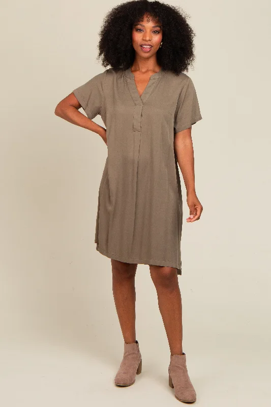 Deep Discounts Olive V-Neck Basic Shirt Dress