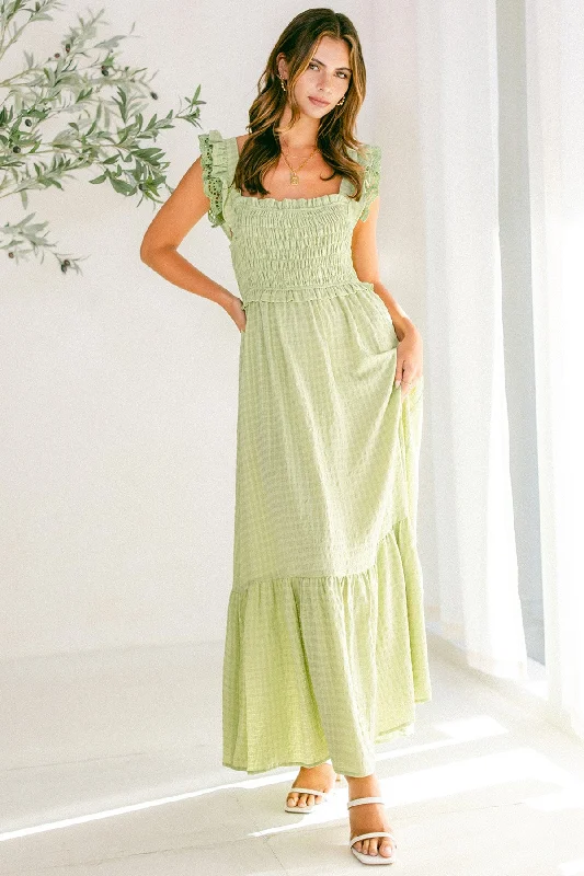 The Best Prices Green Contrast Gauze Eyelet Lace Detail Maxi Dress