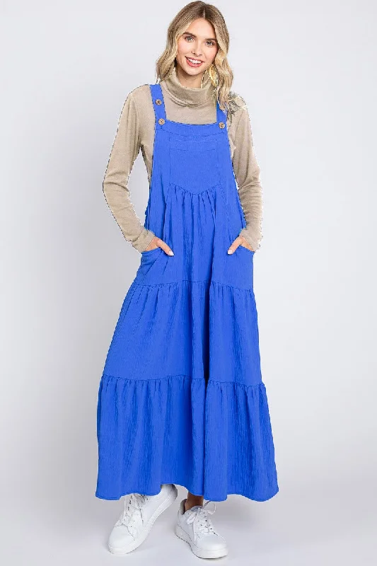 Best Seller Royal Button Sling Tiered Maternity Midi Dress