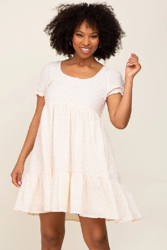 Markdowns Cream Micro Floral Babydoll Dress
