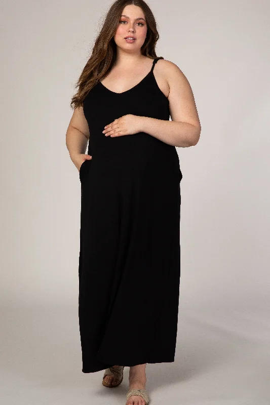 Act Fast Black Cami Strap Maternity Plus Maxi Dress