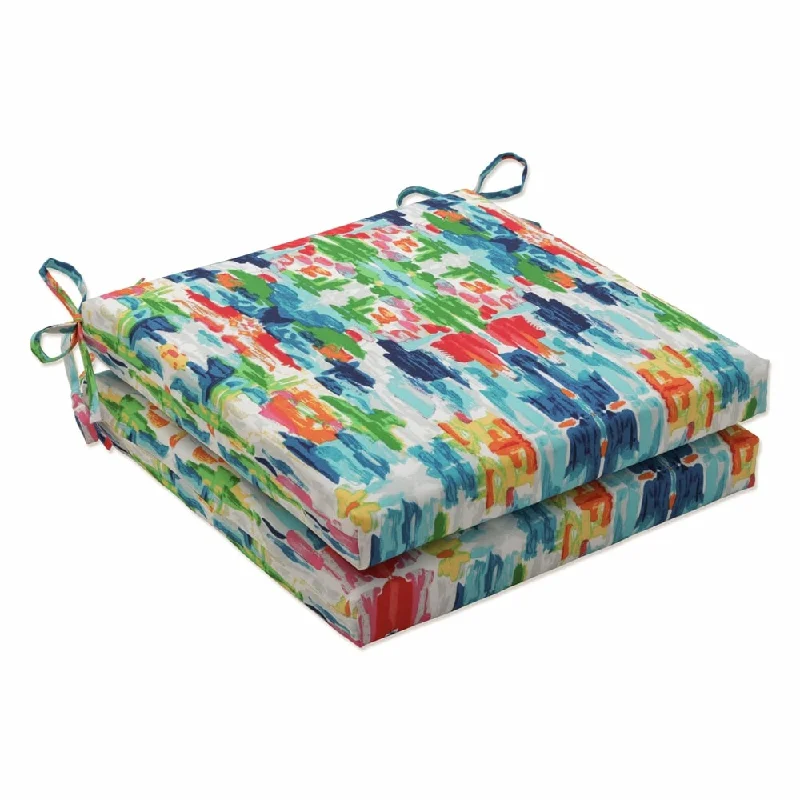 Closeout Sale Pillow Perfect Outdoor / Indoor Abstract Reflections Multi Squared Corners Seat Cushion (Set of 2) 20 X 20 X 3