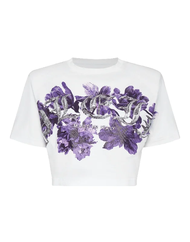 Limited Time Padded Shoulder Cropped Top Flowers