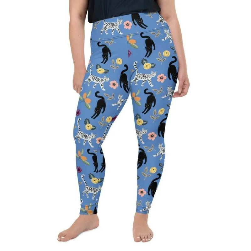 Price Fest Feline & Flower Pattern Plus Size Leggings