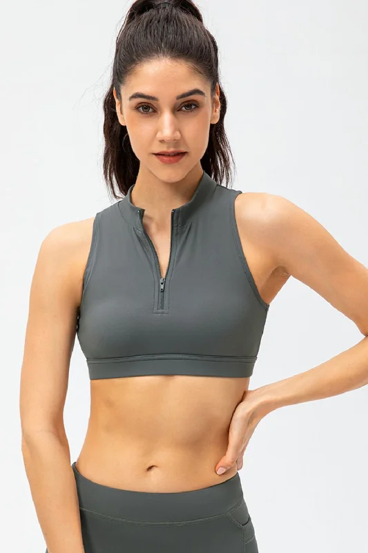Special Buy Full Size Cropped Cutout Back Zipper Front Active Tank Top
