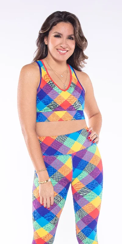 Sneak Peek Sale Prairie Sunset Plaid - Free Form Sports Bra