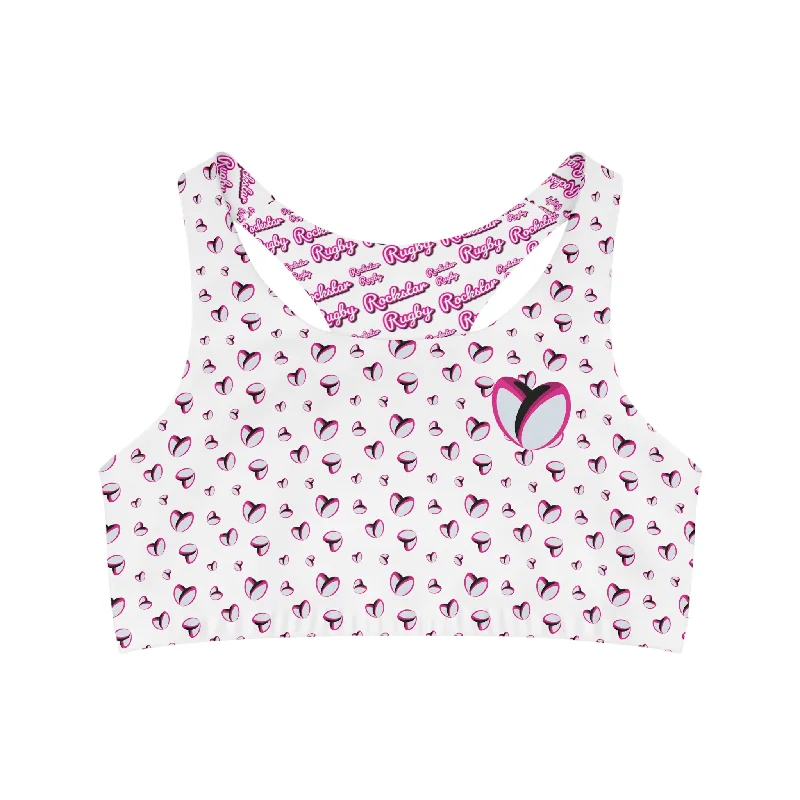 Now or Never Rockstar Rugby Seamless Sports Bra (White - Heart Logo)