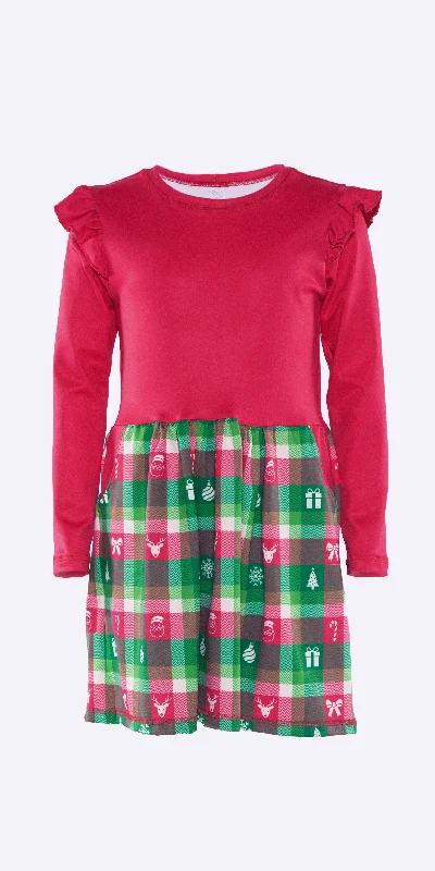 Anniversary Sale Yuletide Plaid - Kids Ruffle Long Sleeve Dress